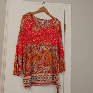 Chico's, tunic, orange print, size 3.